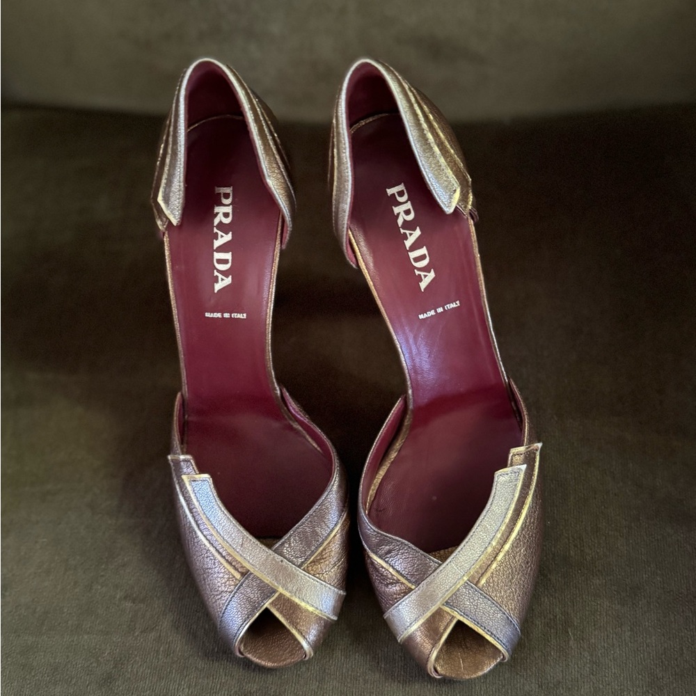 Prada Women's Metallic Gold Heels